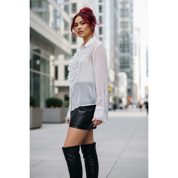 Free People Sheer Polka Dot Ruffle Blouse M – Flirty, Feminine & Effortless! - Picture 2 of 12